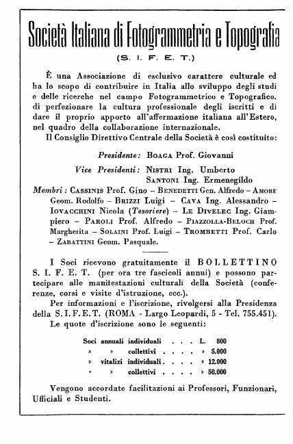 Copertina articolo #1 Bollettino SIFET ANNO: 1954 n.1